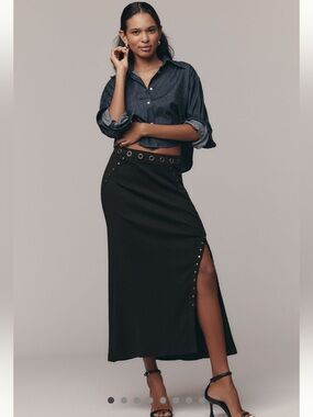 By Anthropologie hardware side-slit column midi skirt